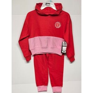 DKNY Girls Size 5, 2 Piece Outfit, Riot Red/Pink Real Love Jogger Set Track Suit